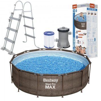 Каркасний басейн Bestway 56709, розмір 366 x 100 см з фільтруючим насосом та сходами. 15056 фото